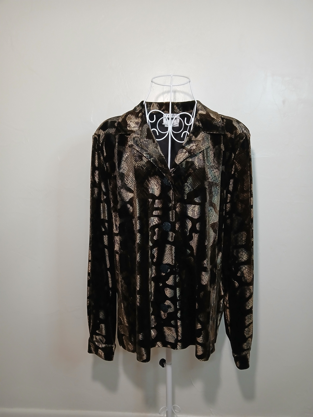 Vintage Metallic Black/Brown Snakeskin Pattern Jacket Sz. 16